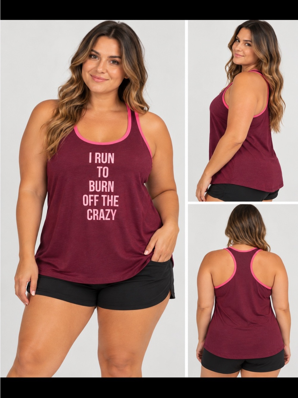 Athletic Works Burgundy Tank with Pink Trim - Racerback Graphic Tank
